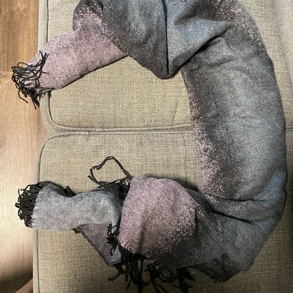 Gray and Purple Scarf with Fringe